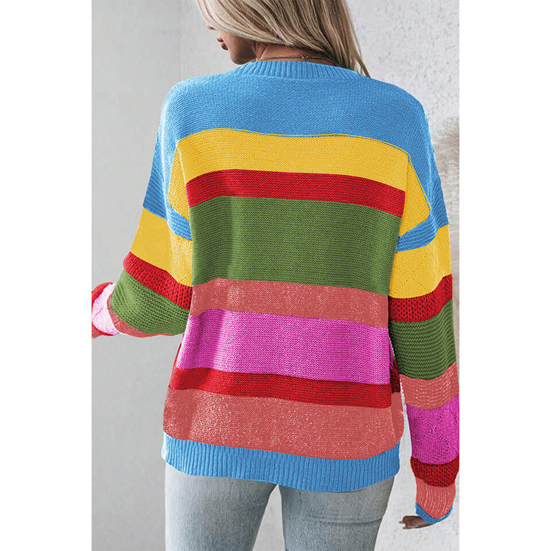 European and American Retro Easy Matching Drop-shoulder Round Neck Sweater