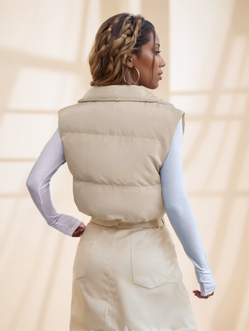Khaki Winter Vest for Women - Regular Fit, Sleeveless, 100% Polyester