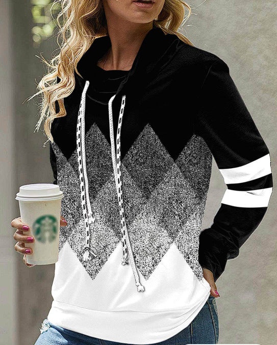 Women's Cozy Printed Hooded Sweatshirt with Pile Collar