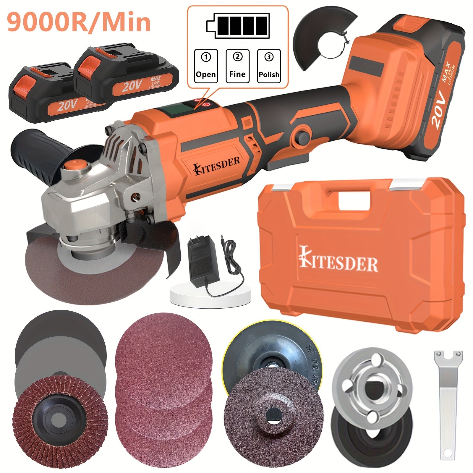 Brushless Motor Cordless Angle Grinder with Battery & Accessories - 11000 RPM Heavy-Duty Multi-Purpose Tool for Tile, Stone, Steel, Concrete, Masonry - Lithium-Ion Cordless, Ergonomic Design, Globa...