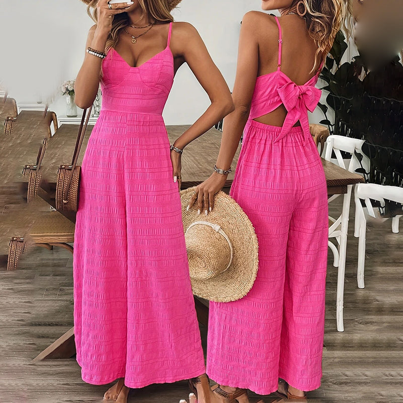 Women's Elegant Pink Sleeveless Jumpsuit with Back Bow