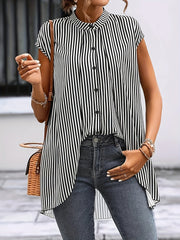 Striped Fake Two-Piece Short-Sleeve Top