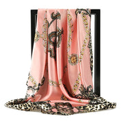 Leopard Chain Square Scarf - 90x90cm Imitation Silk Wrap