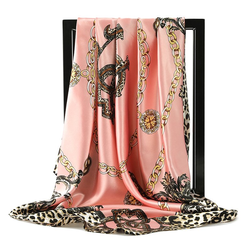 Leopard Chain Square Scarf - 90x90cm Imitation Silk Wrap