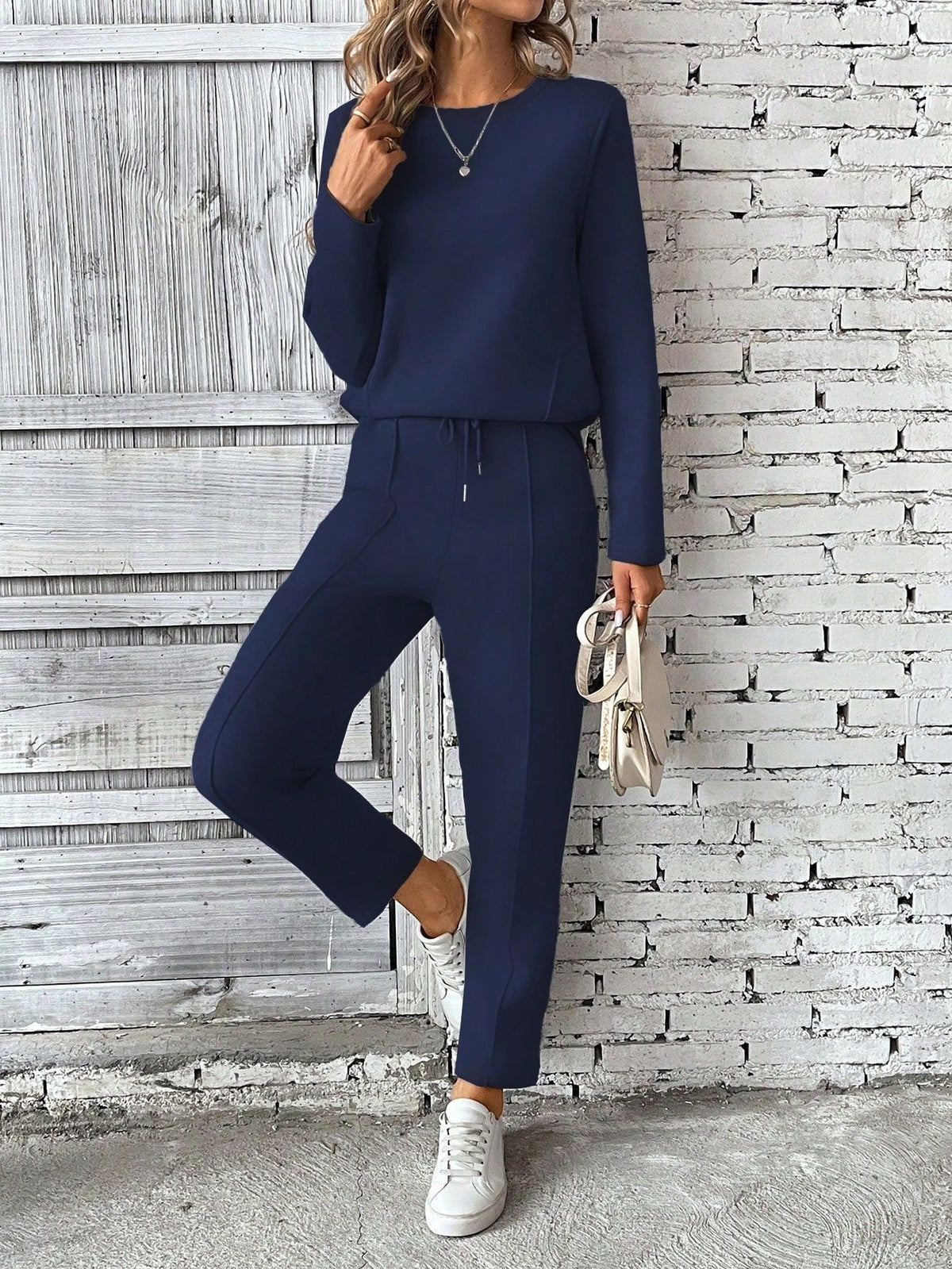 Round-neck Fashionable Top Hoodie Pocket Casual Straight-leg Pants Women's Clothing