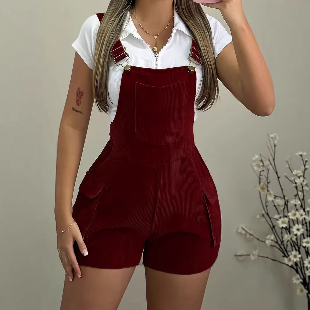 Casual Corduroy Overalls With Multiple Pockets