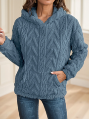 Textured Hoodie with Kangaroo Pocket for Women