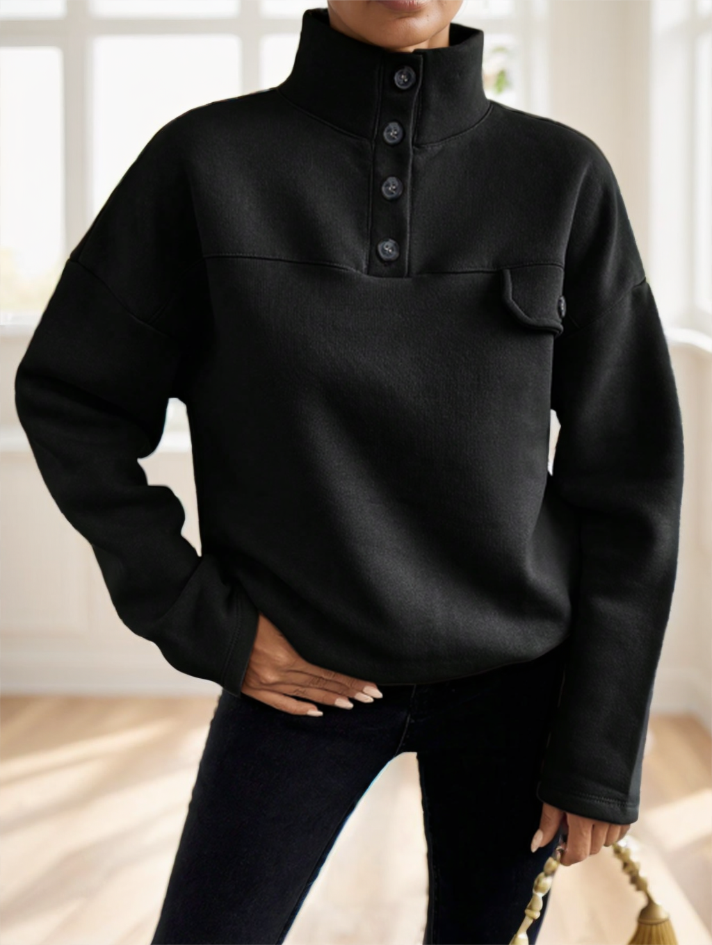 Drop Shoulder Sweatshirt with Flap Detail