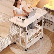 Adjustable Height Rolling Table with Wheels - Heavy-Duty Folding Desk, Storage Shelf & Wood/Metal Frame, Space-Saving Mobile Workstation for Office, Bedside, Dorm, Small Spaces - Easy Assembly (No ...