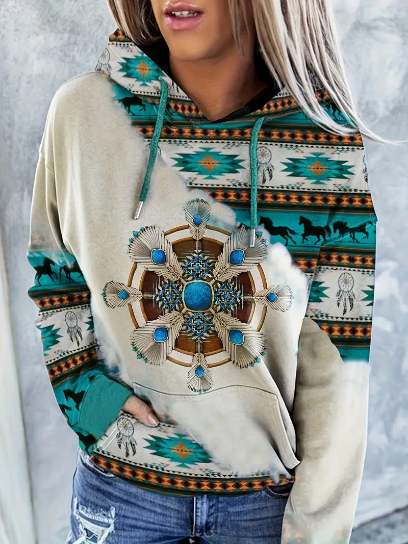 Ethnic Style Women's 3D Graphic Casual Sports Hoodie
