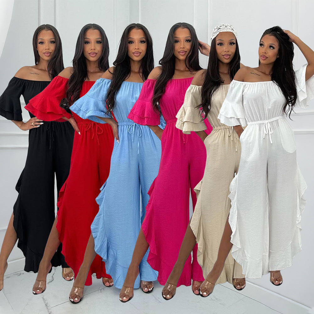 Chic Off-Shoulder Solid Jumpsuit with Belt