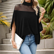 Chic Batwing Sleeve Short‑Sleeve Shirt – Mesh Detail, Elegant Fit