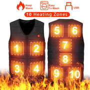 Heated Vest with 10 Pads, 3 Adjustable Temperatures, & USB Charging - Winter Warmth for Men & Women