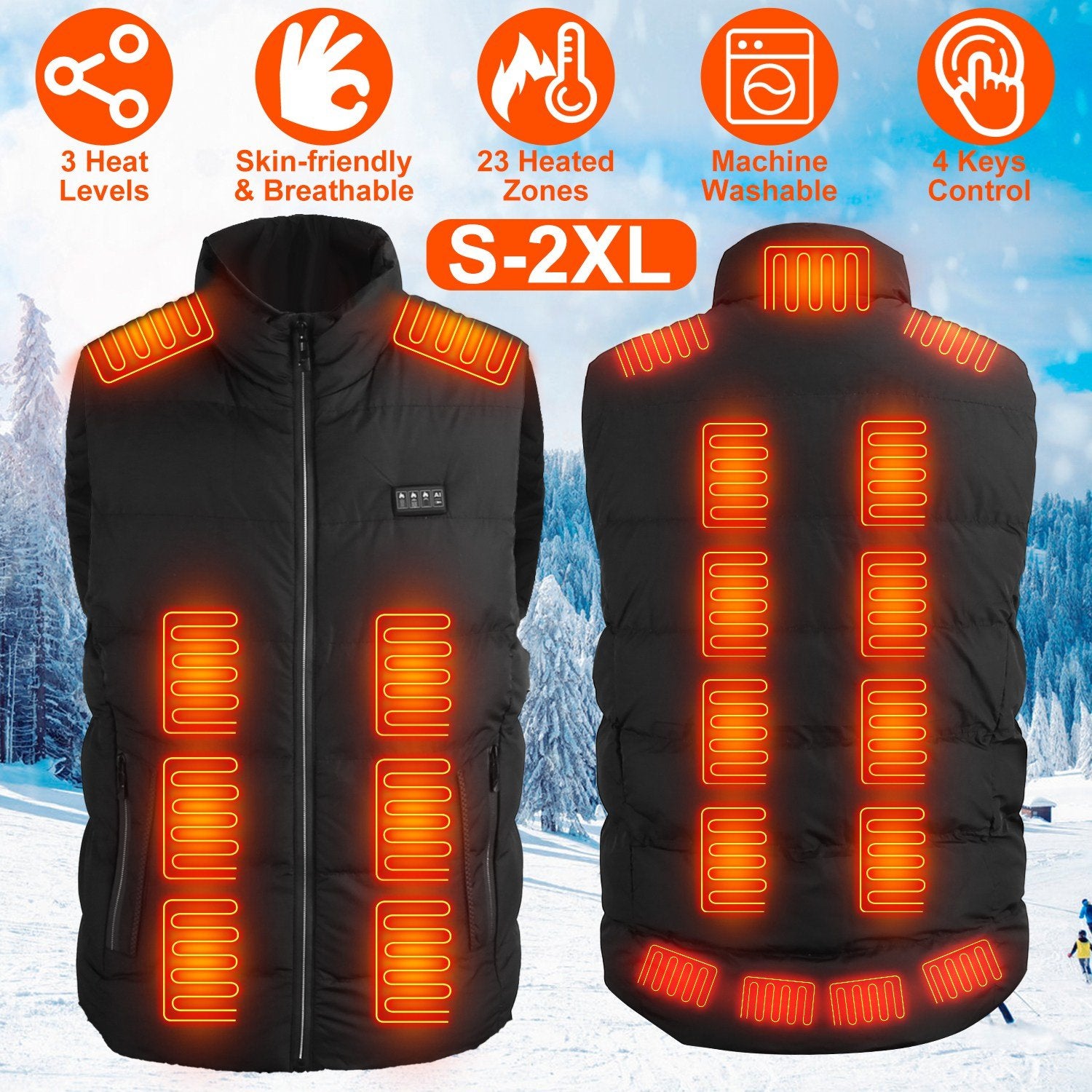 Portable Heated Vest for Men & Women - 23 Heating Zones, 3 Heat Levels, USB Powered