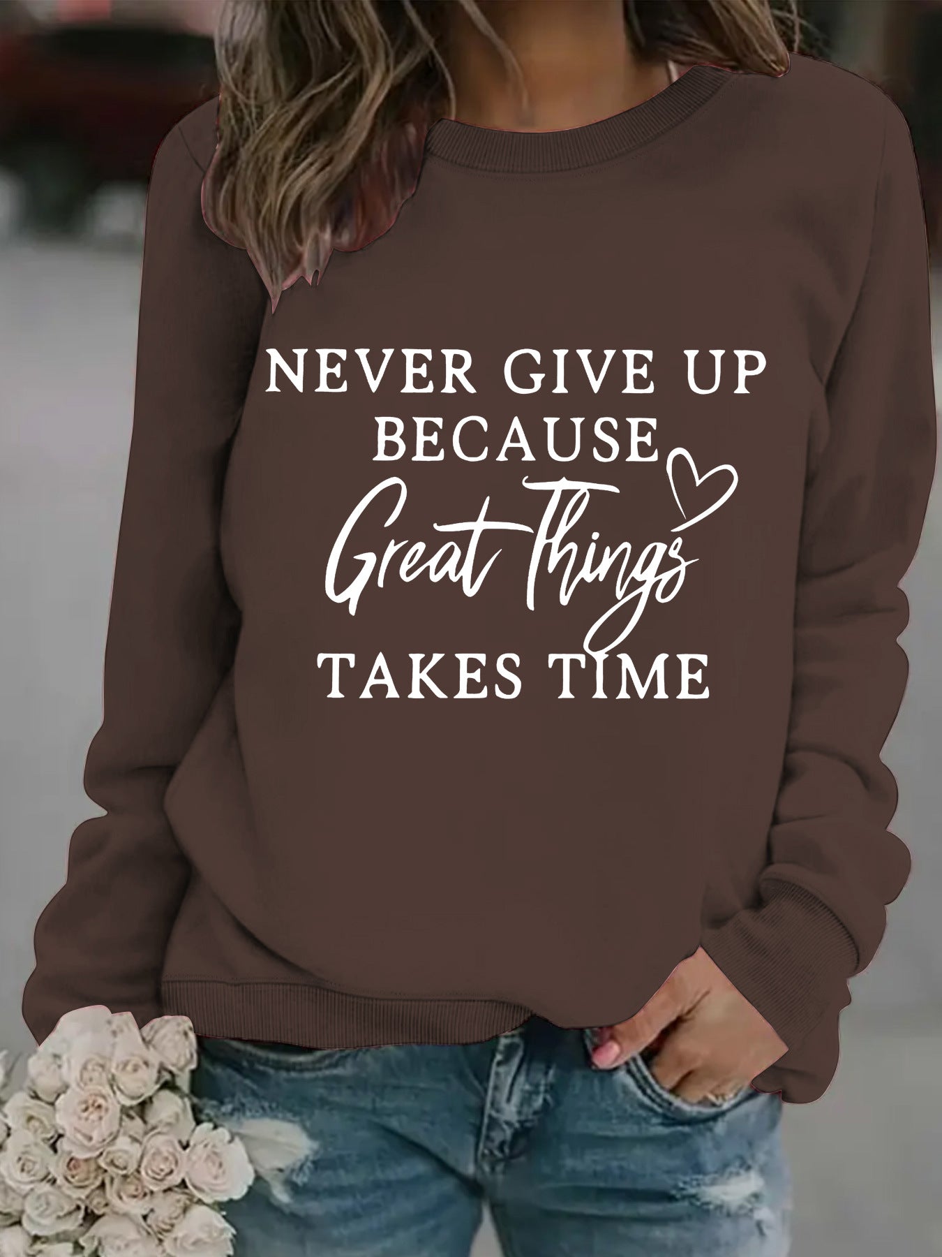 Chic Round Neck Print Long Sleeve Casual Sweatshirt