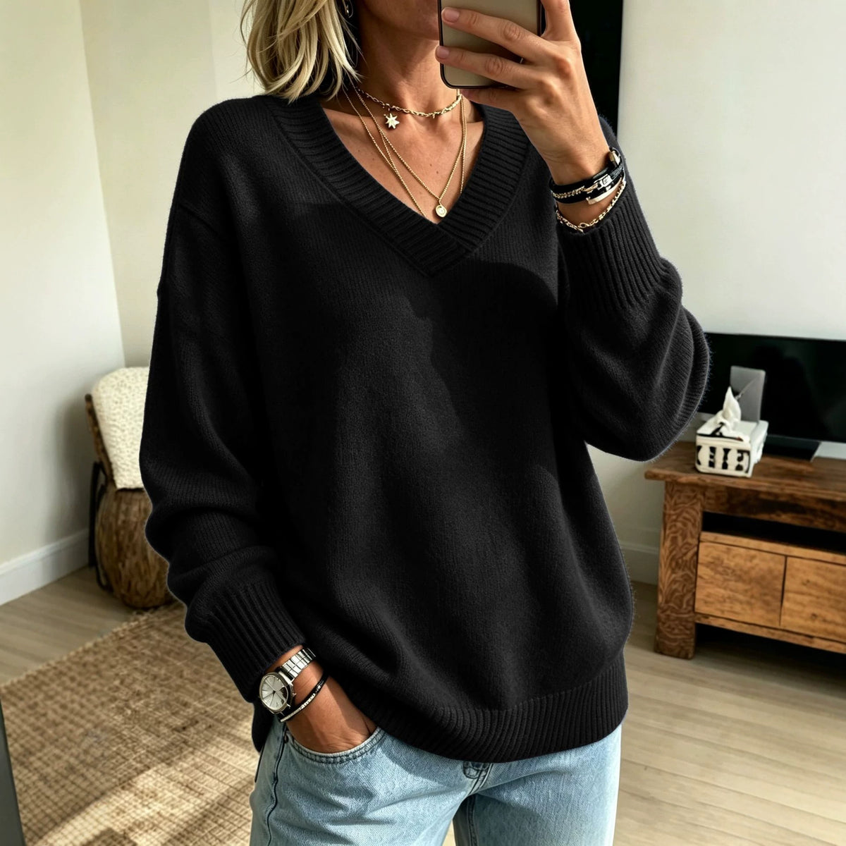 Everyday Casual Springautumn V-neck Sweater