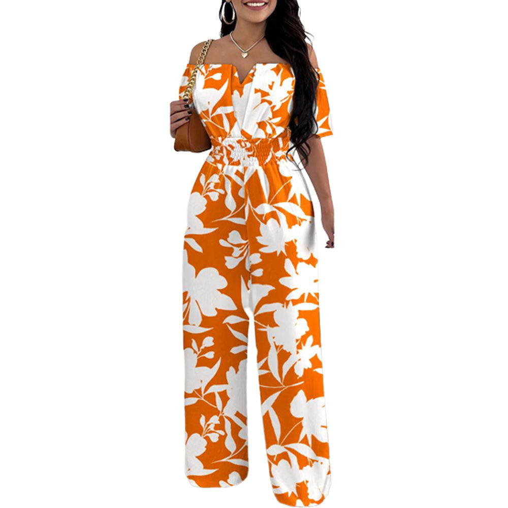 Chic Off-Shoulder Waist-Trimming Straight Jumpsuit