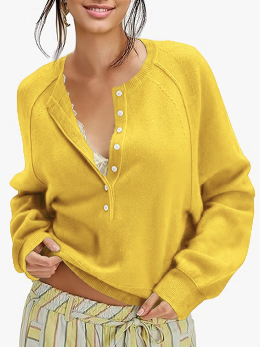 Womens Button-front Half-placket Sweater Top