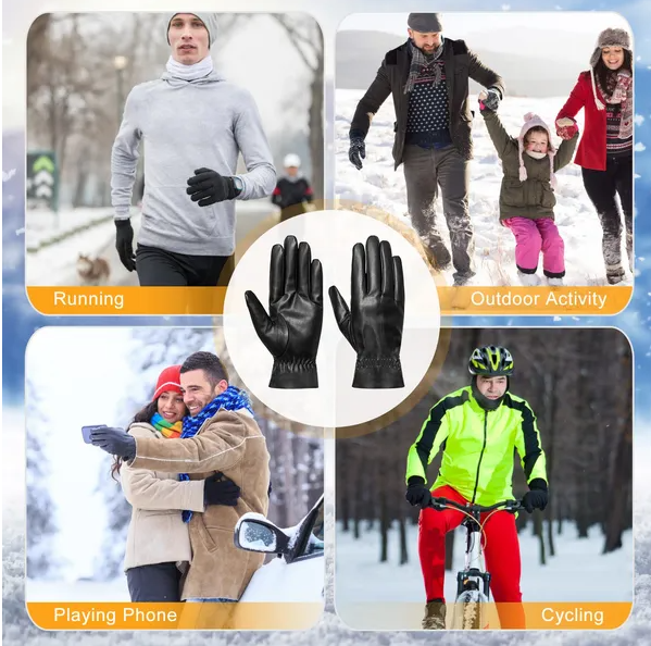 Unisex Windproof Leather Winter Gloves for Cold Weather