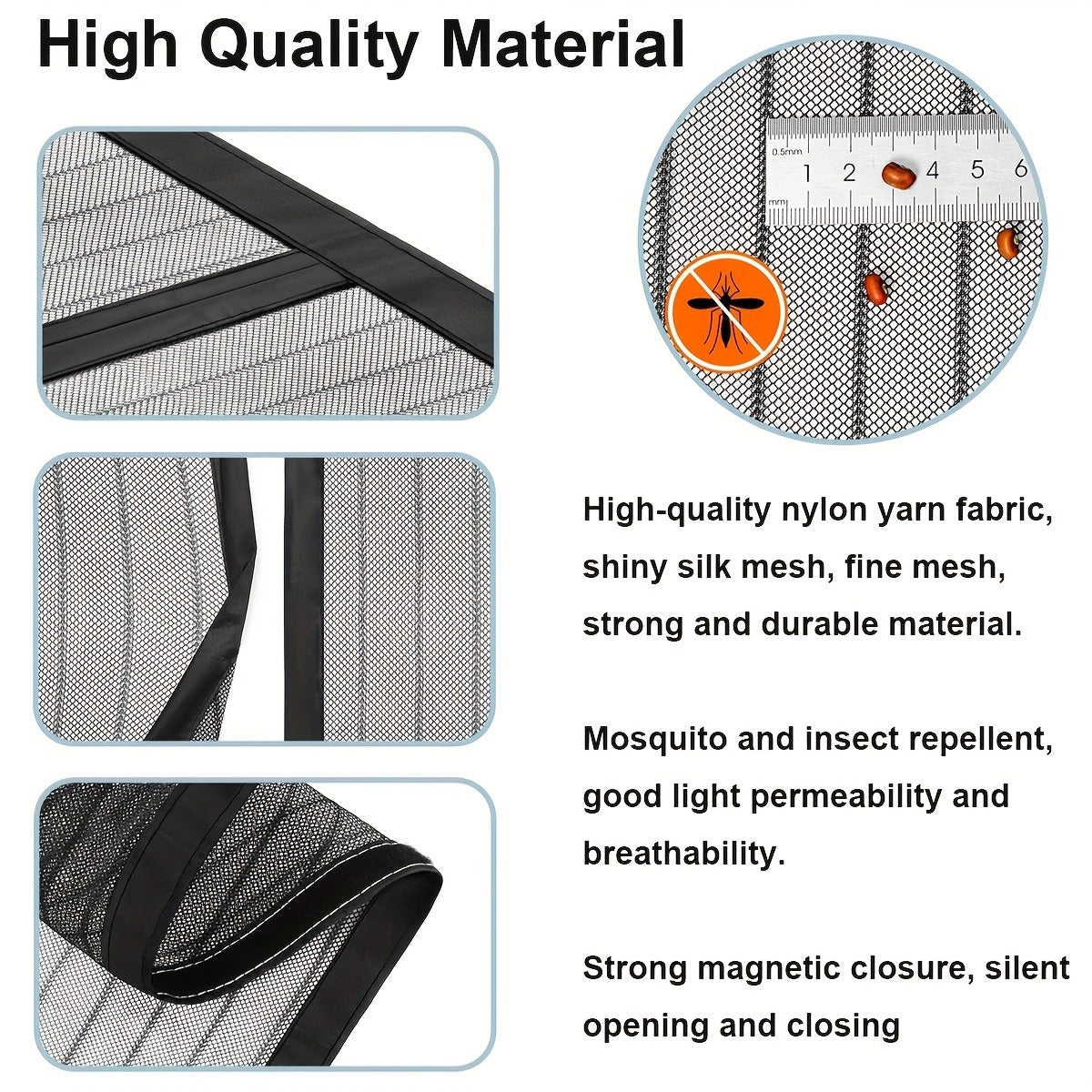 A Magnetic Mosquito-proof Door Curtain Made of Fine Mesh Material That Effectively Keeps Mosquitoes Away. It Features a Lace Design and Convenient Storage Straps, with a Magnetic Centre That Lets Pets