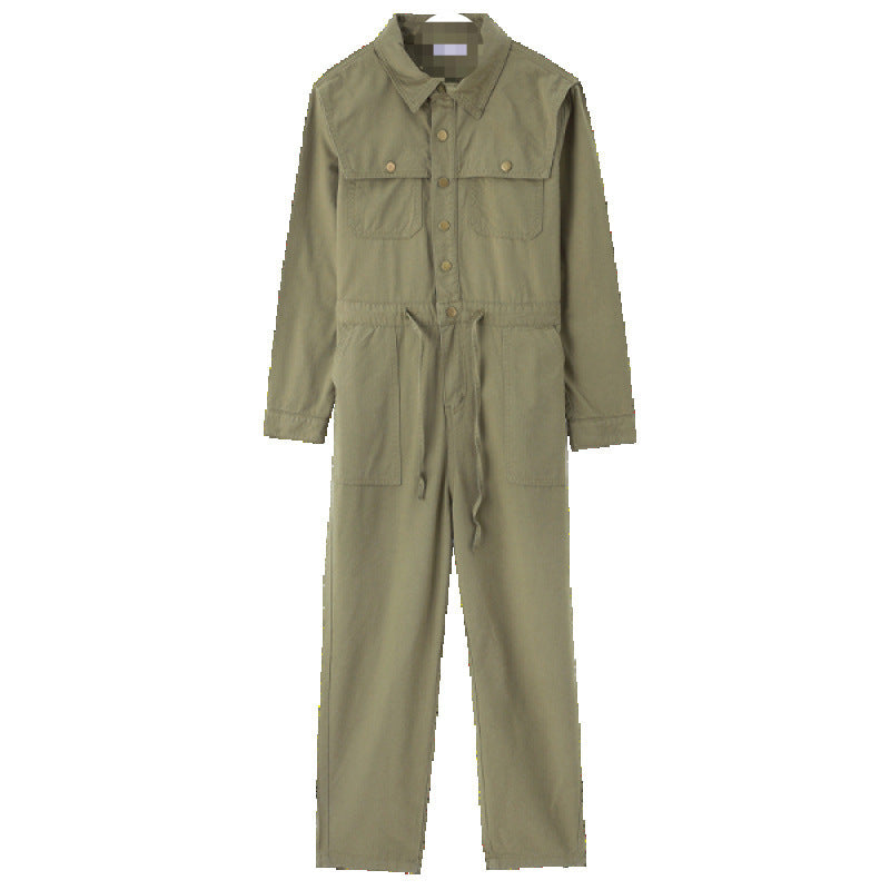 Textured Loose-fitting Jumpsuit With Pockets And A Drawstring