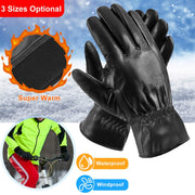 Unisex Black Leather Gloves - Warm Winter Cycling Gloves