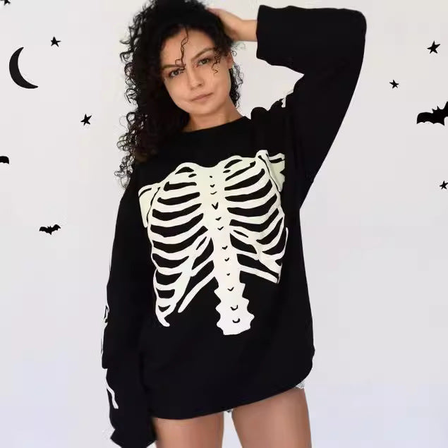 Dark Retro Skull Print Long Sleeve Sweatshirt
