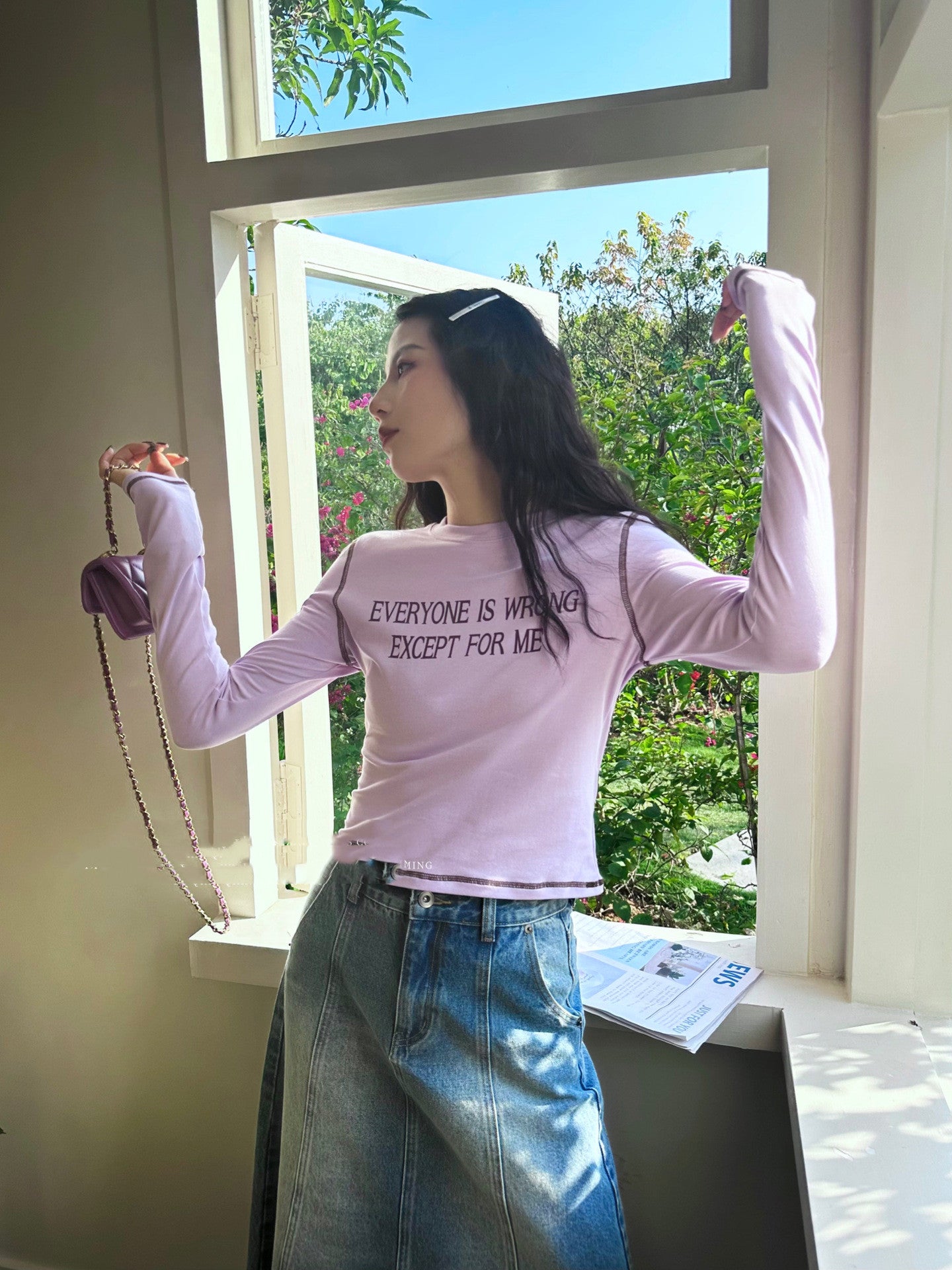 Women's Color Contrast Letter Crop Sweatshirt
