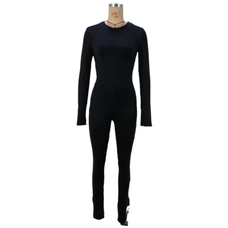Zipper High Waist Hip Lift Slim-fit Long-sleeved Jumpsuit