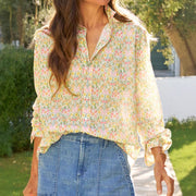 Floral Long-sleeve Loose-fit Printed Shirt Casual And Versatile
