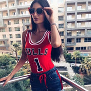 Women's Letter Print One-Piece Swimsuit Bikini Tank Top Shorts