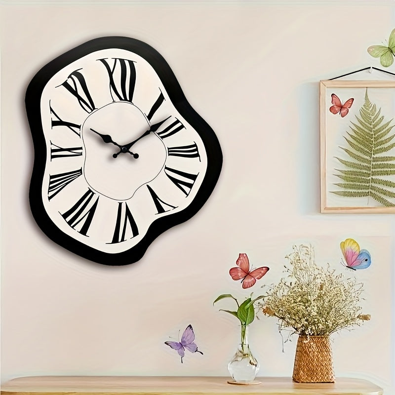 Creative Wall Clock with Geometric Twist Design, Minimalist Roman Numerals and Irregular Cutout, Silent Quartz Movement – Battery Operated (Batteries Not Included), Suitable for Bedroom, Living Room, Office, Kitchen, or Bathroom