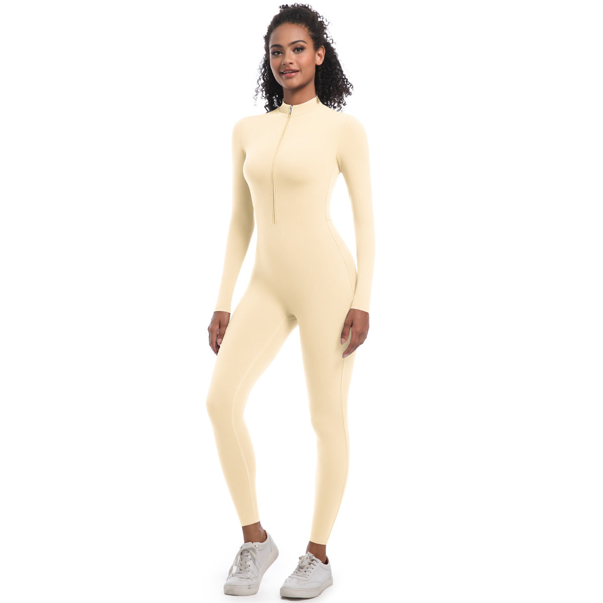 Women's Half-Zip Form-Fitting Workout Jumpsuit