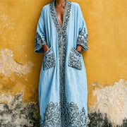 Long Vintage Print Cotton Linen Dress