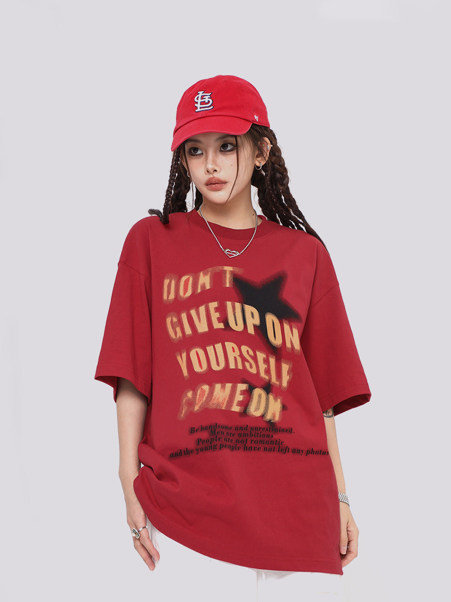Men's Casual Cotton Round Neck Letter Print T-Shirt
