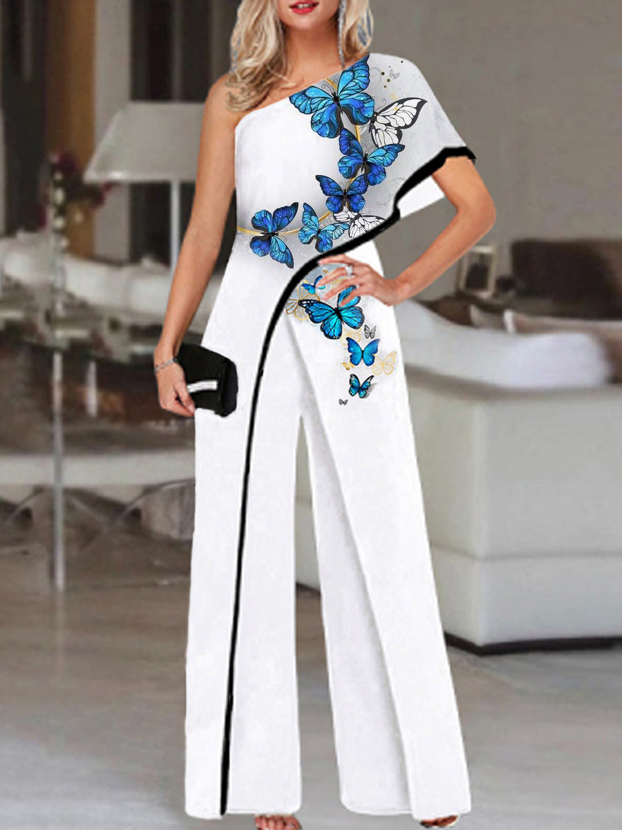 Women's Color Contrast Slimming Printed Jumpsuit