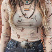 Floral Slim-Fit Long Sleeve Shirt for Women – Casual Korean Style