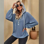 Women's Casual Button Hooded Waffle Knit Sweater