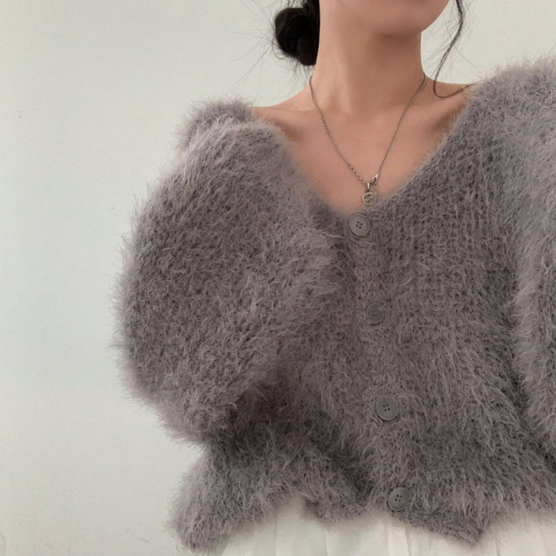 Mink Long-sleeved Knitted Cardigan for Women