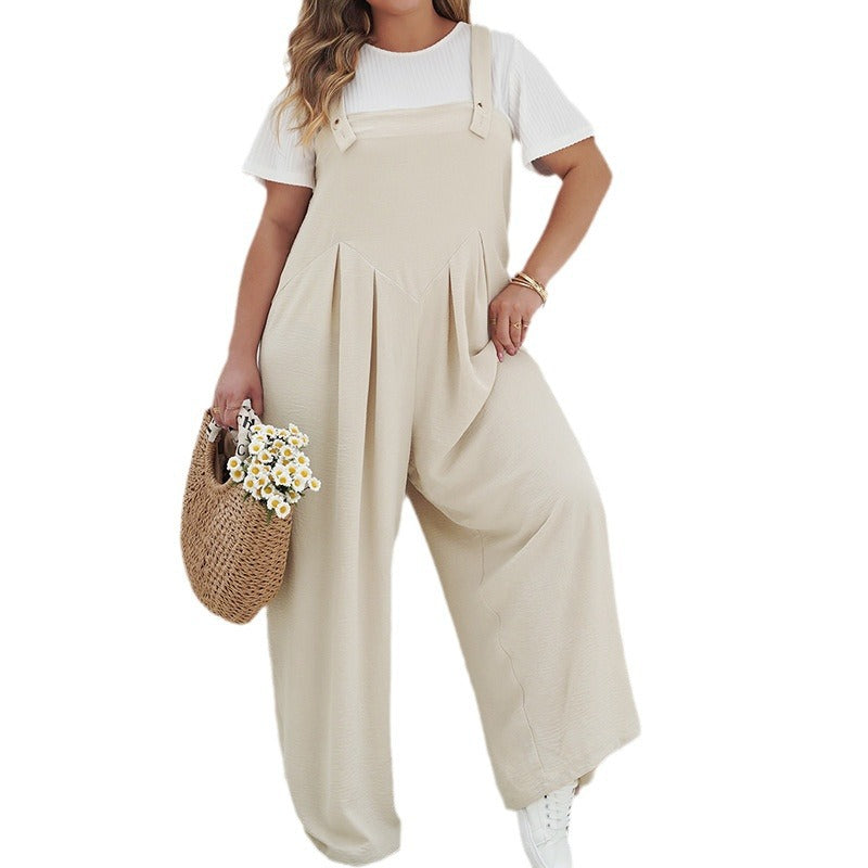 Solid Color Women's Summer Loose Plus-sized Wide Leg One-piece Trousers