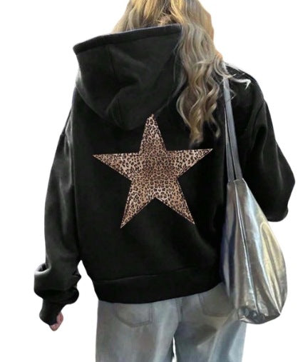 Women's Casual Printed Loose Hooded Sweatshirt