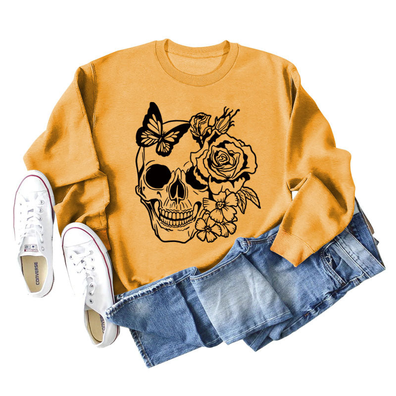 Women's Skull Butterfly Graphic Long Sleeve Sweater