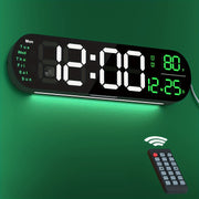 13.7" Large Digital Wall Clock With Remote Control, Auto Brightness, 9 RGB Ambient Light, Dual Alarm Clock&Timer, 12/24H Mode, Temperature For Bedroom, Wall Decor Gift For Elder, Room Decor, Perfect To St. Patrick'S Day, Easter, Mother'S Day Gifts