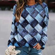 Chic Patchwork Raglan Long Sleeve Women's Sweater