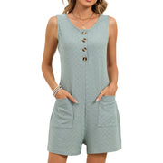 Womens Single-breasted Vest And Shorts Jumpsuit