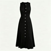 Summer New Sleeveless Double-breasted Vintage Waist-cinching A-line Dress That Flatters