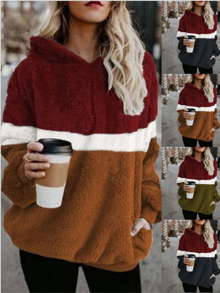Colorblock Hooded Pocket Pullover Sweatshirt