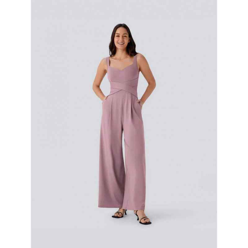 Womens Sleeveless Figure-flattering Wide-leg Jumpsuit