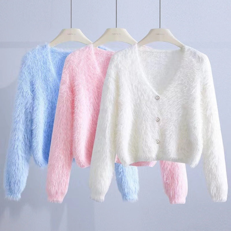 Idle Style Mohair Sweater Furry Coat Top