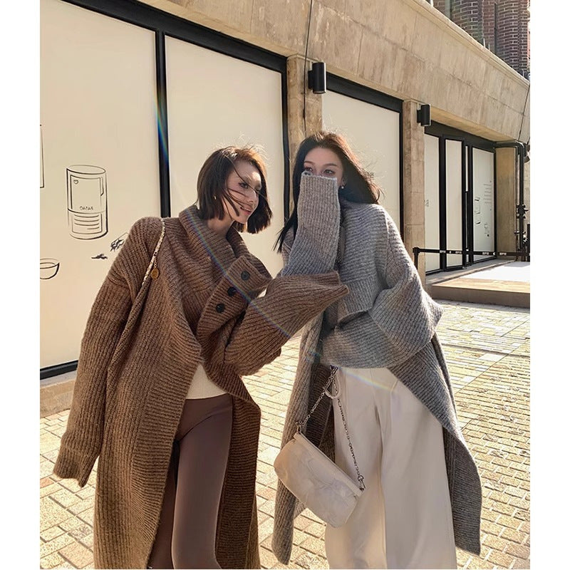 Autumn and Winter Large Lapel Long Cardigan Jacket Women's Autumn Design Sense Niche